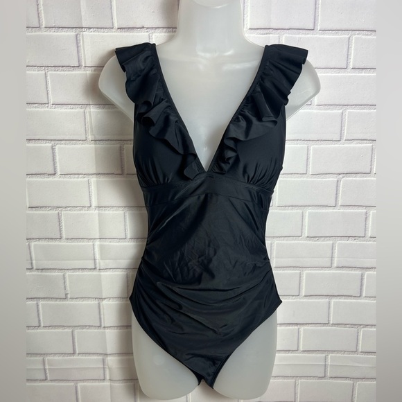 CUPSHE Women's Ruffled One Piece Swimsuit V Neck Lace Up/size M - Picture 2 of 14